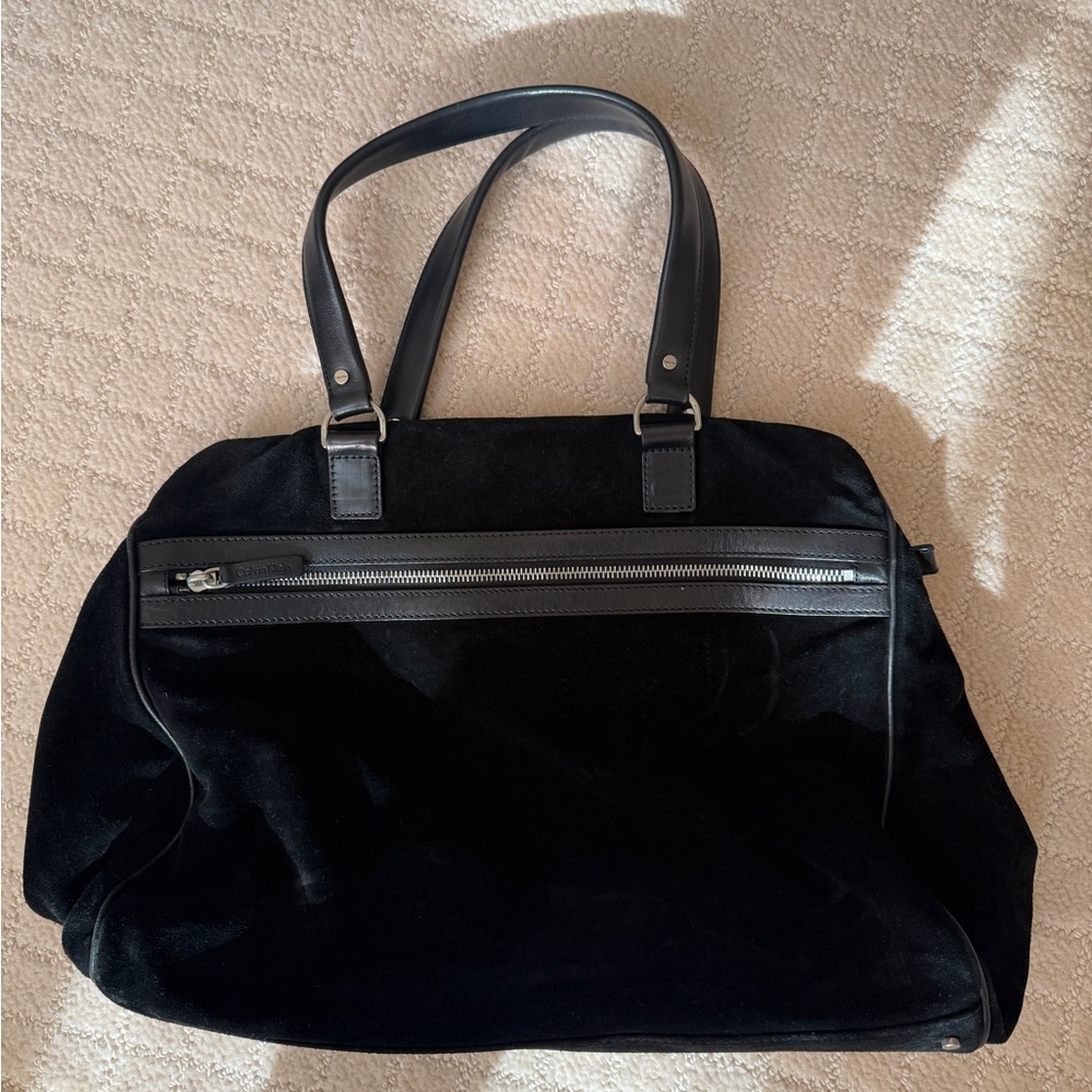 Calvin Klein Suede Black Hobo Shoulder Bag with Leather Details
